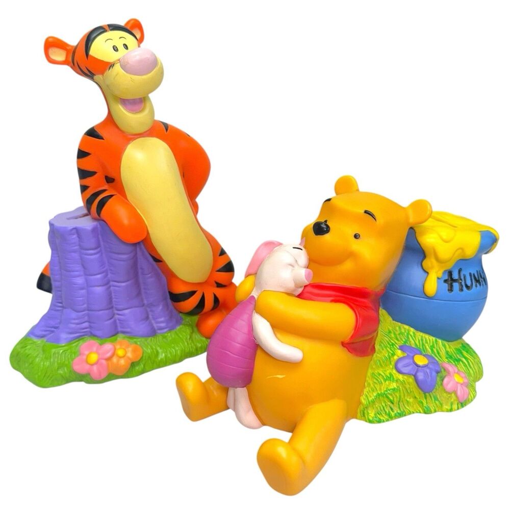 Vintage Winnie The Pooh & Tigger The Tiger PVC Set Of 2 Peggy Banks Room‎ Décor